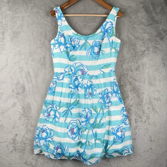 Lilly Pulitzer Shandrine Dress Sz 10 Shorely Blue Tossing the Line Fit‎ Flare - Picture 1 of 11